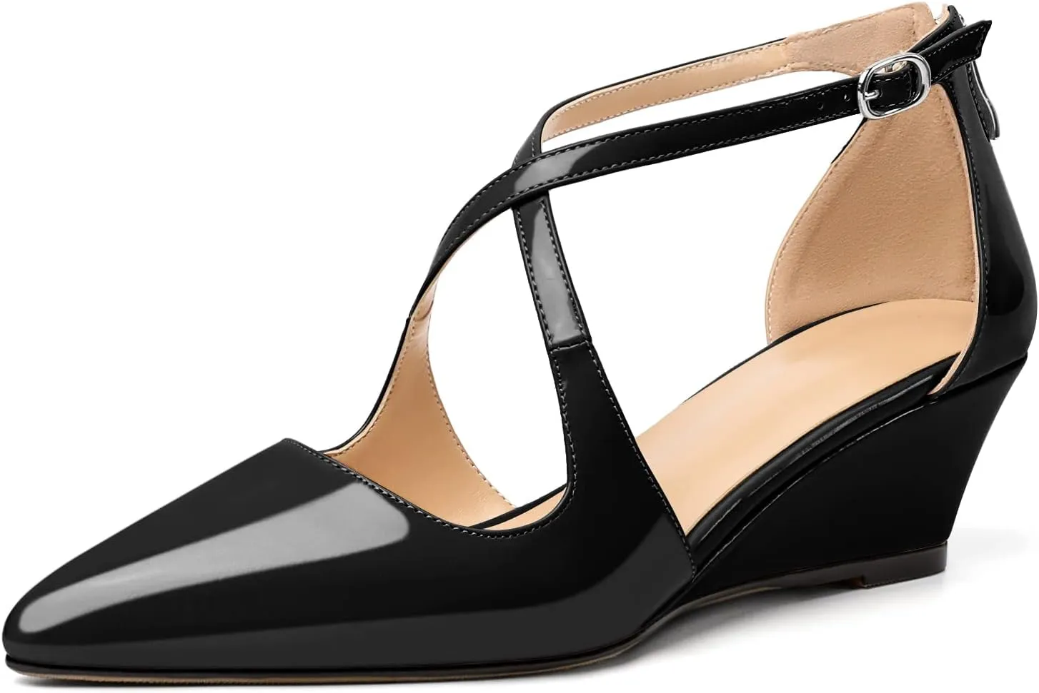 Mettesally Women's Wedges Heels Criss Cross Heeled Sandals Pointed Toe Ankle Strap Heel Pumps Fashion Dress Shoes