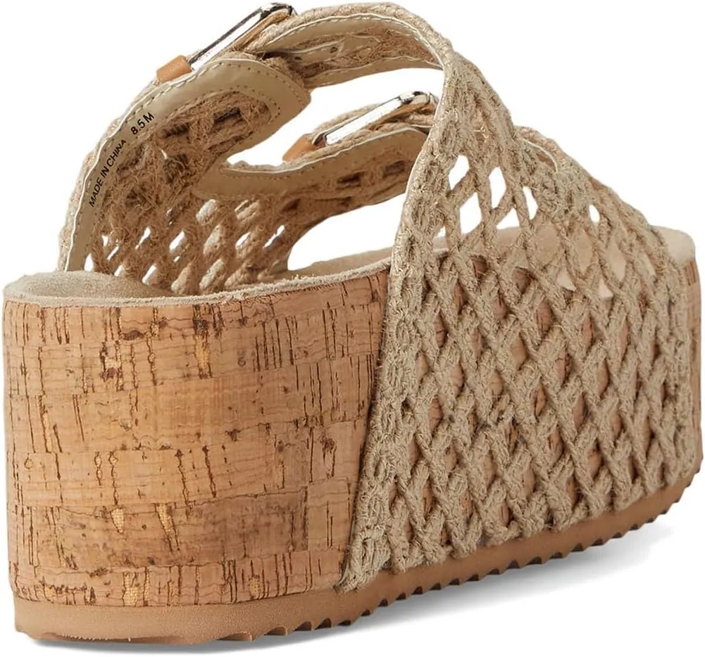 MICIFA Women's Suede Platform Sandals Cork Buckled Band Platform Sandals Clogs Slip On Flatform Slides Shoes