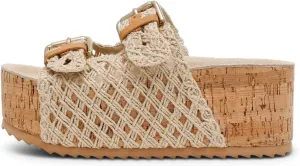 MICIFA Women's Suede Platform Sandals Cork Buckled Band Platform Sandals Clogs Slip On Flatform Slides Shoes