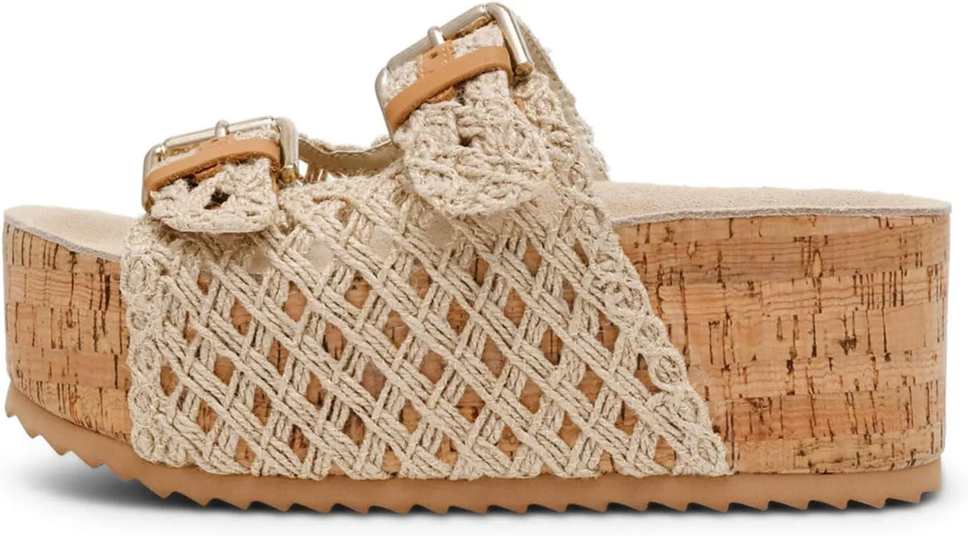 MICIFA Women's Suede Platform Sandals Cork Buckled Band Platform Sandals Clogs Slip On Flatform Slides Shoes