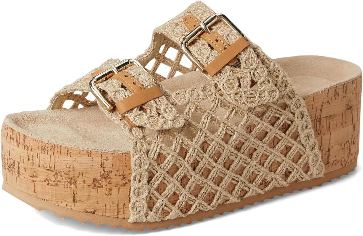 MICIFA Women's Suede Platform Sandals Cork Buckled Band Platform Sandals Clogs Slip On Flatform Slides Shoes