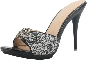 Minishion Women Mule Sandals Heels with Buckle Slip-on Summer Casual Dress Shoes