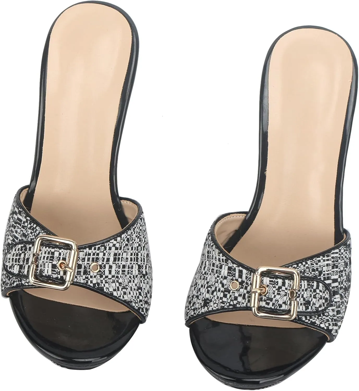 Minishion Women Mule Sandals Heels with Buckle Slip-on Summer Casual Dress Shoes