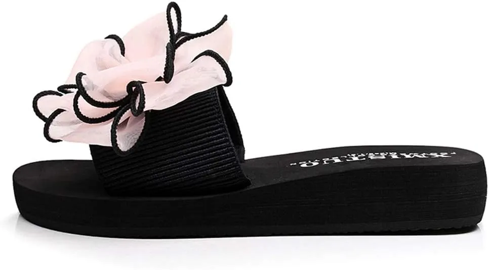 MIOKE Women's Bohemian Bowknot Flat Slide Sandals Fashion Comfort Anti-Slip Platform Summer Beach Sandals