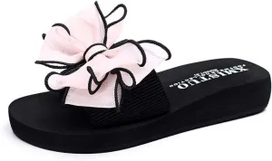 MIOKE Women's Bohemian Bowknot Flat Slide Sandals Fashion Comfort Anti-Slip Platform Summer Beach Sandals