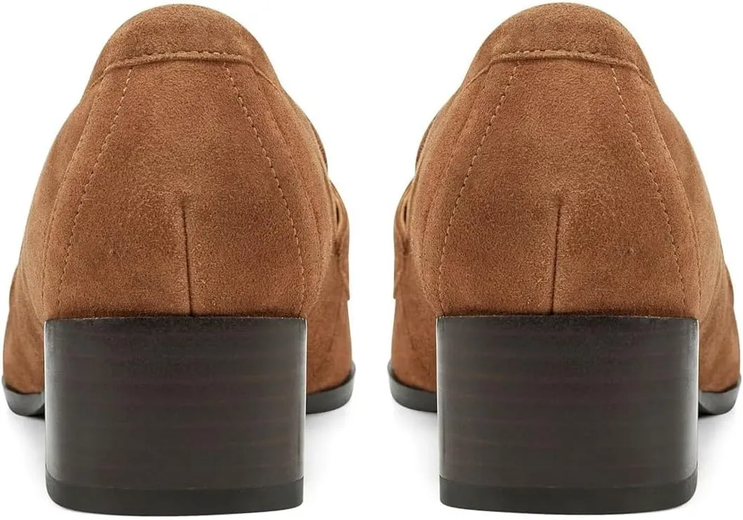 MOOMMO Women Chunky Block High Heel Pumps Square Toe Slip On Loafer Pumps Classic 3 inch High Thick Heel Penny Loafers Oxford Dress Shoes Office Ladies Business Formal Basic 4-11 M US
