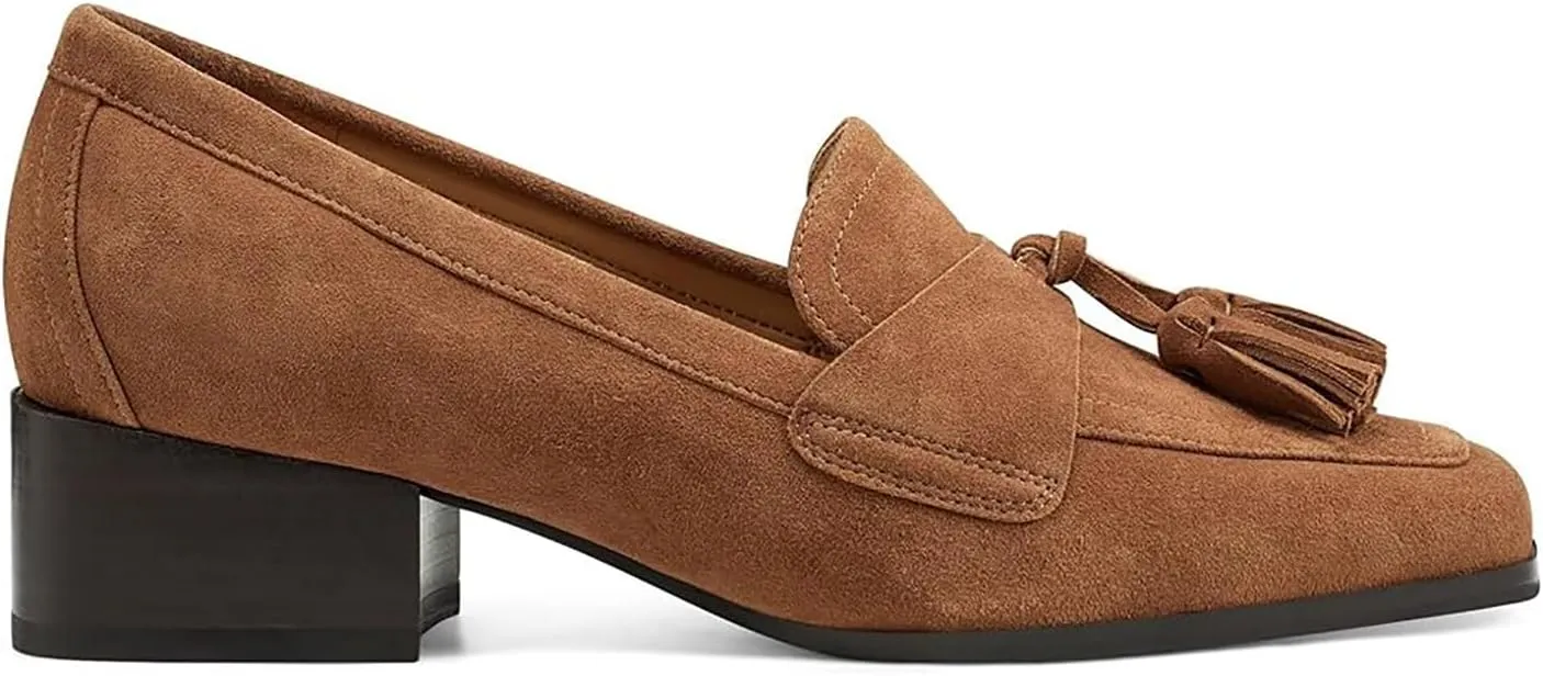 MOOMMO Women Chunky Block High Heel Pumps Square Toe Slip On Loafer Pumps Classic 3 inch High Thick Heel Penny Loafers Oxford Dress Shoes Office Ladies Business Formal Basic 4-11 M US