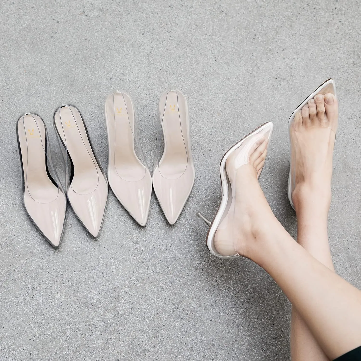 MOOMMO Women Clear Stiletto Pumps Closed Pointed Toe Slip On Transparent Stiletto High Heels 3 Inch Sexy PVC Dress Heels Shoes Sandals Comfort Stylish Party Wedding Summer 4-9 M US
