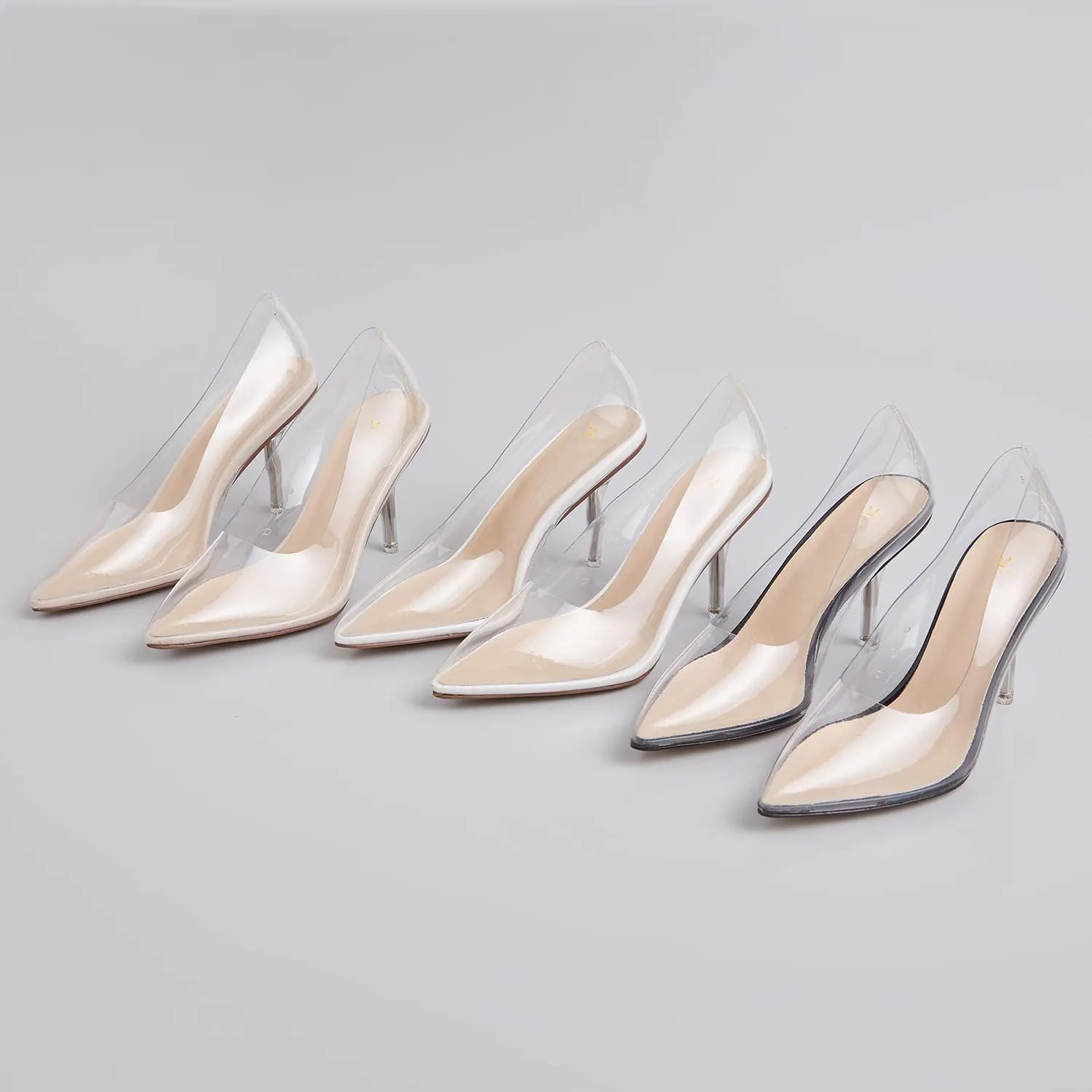 MOOMMO Women Clear Stiletto Pumps Closed Pointed Toe Slip On Transparent Stiletto High Heels 3 Inch Sexy PVC Dress Heels Shoes Sandals Comfort Stylish Party Wedding Summer 4-9 M US