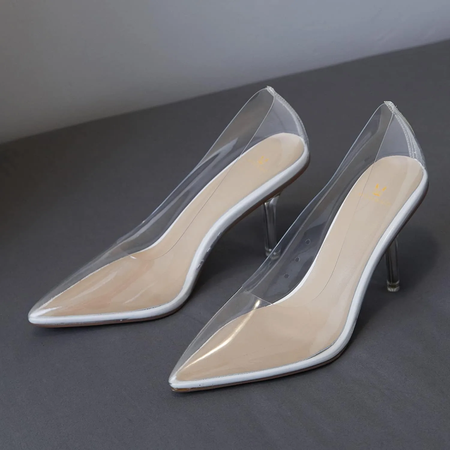 MOOMMO Women Clear Stiletto Pumps Closed Pointed Toe Slip On Transparent Stiletto High Heels 3 Inch Sexy PVC Dress Heels Shoes Sandals Comfort Stylish Party Wedding Summer 4-9 M US