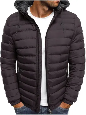 Muscularfit Men's Puffer Jackets with Hood Lightweight Full Zip Coats Winter Warm Padded Jacket Quilted Down Jacket Pockets