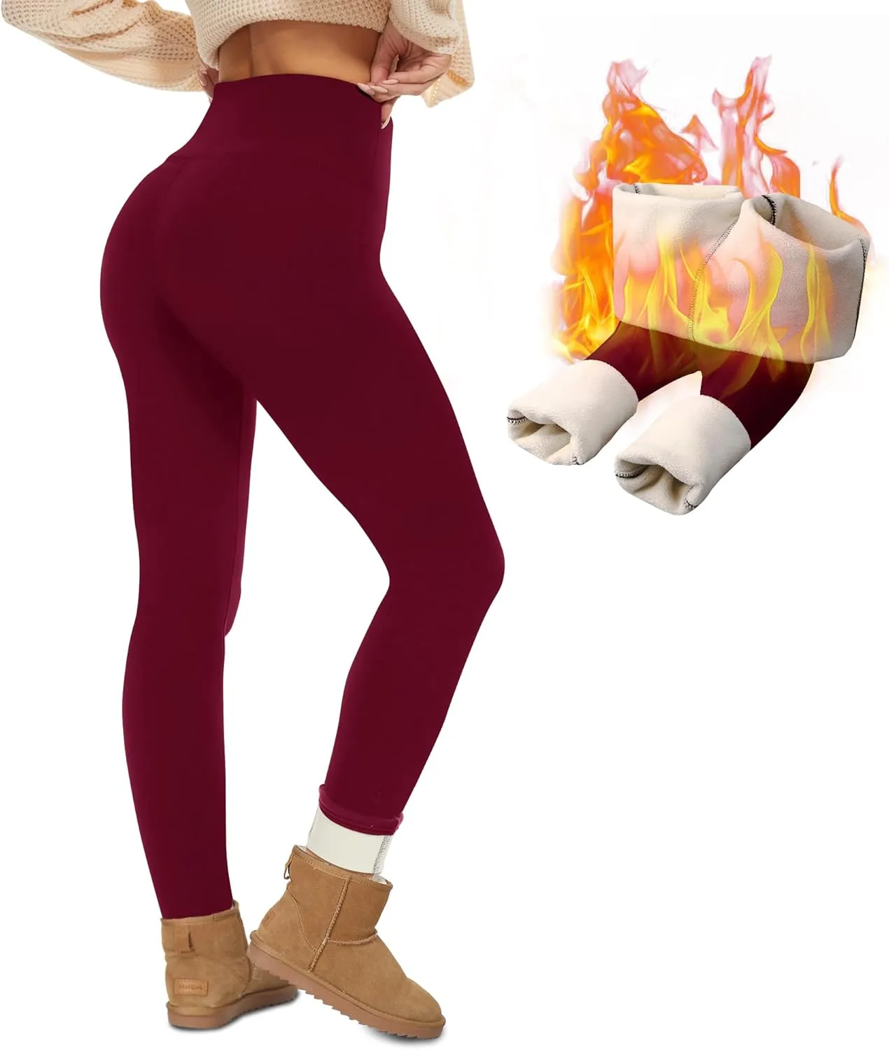 NexiEpoch Fleece Lined Leggings Women - Thermal Thick Winter Warm High Waisted Tummy Control Soft Pants for Snow Cold