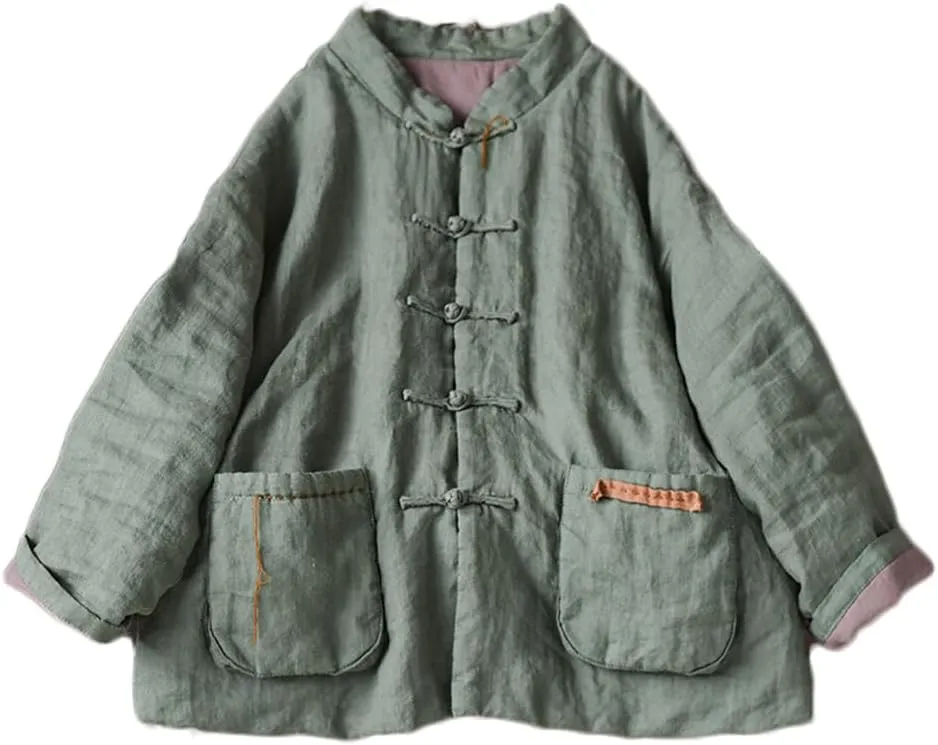 NFYM Women's Fall Thin Quilted Tang Suit Jacket Coat Handmade Clothes Chinese Outerwear with Pockets