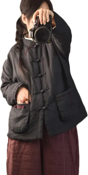 NFYM Women's Fall Thin Quilted Tang Suit Jacket Coat Handmade Clothes Chinese Outerwear with Pockets