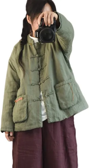 NFYM Women's Fall Thin Quilted Tang Suit Jacket Coat Handmade Clothes Chinese Outerwear with Pockets