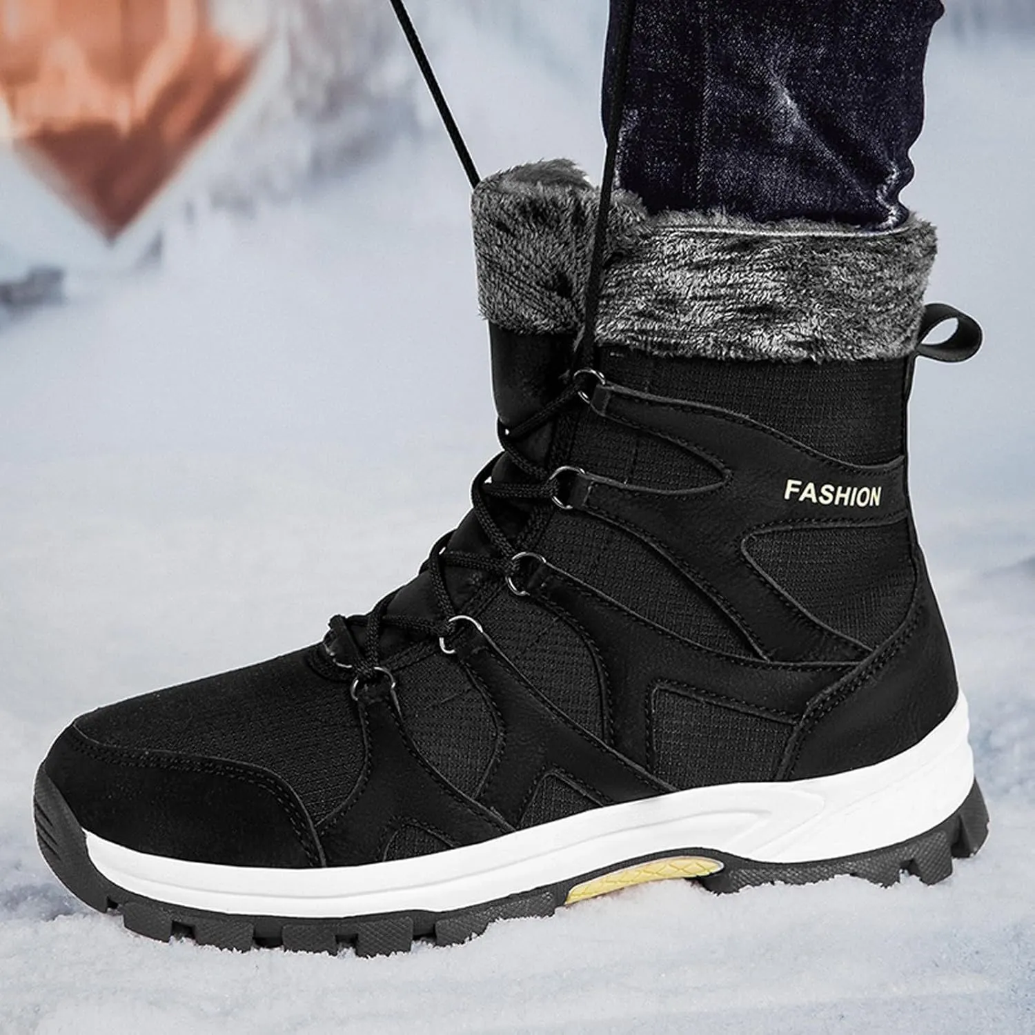 Non Slip Winter Boots Womens Ankle Boots Fur Lined Snow Boots Waterproof Warm Boots Ski Boots Short Furry Boots