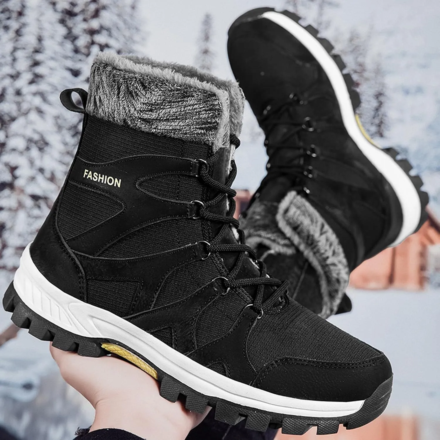 Non Slip Winter Boots Womens Ankle Boots Fur Lined Snow Boots Waterproof Warm Boots Ski Boots Short Furry Boots
