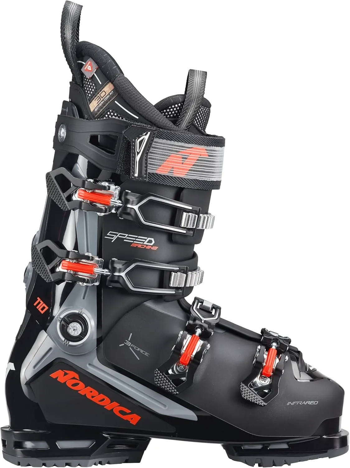 Nordica Speedmachine 3 110 Ski Boots, Black/Grey/Red, 26.5 MY25