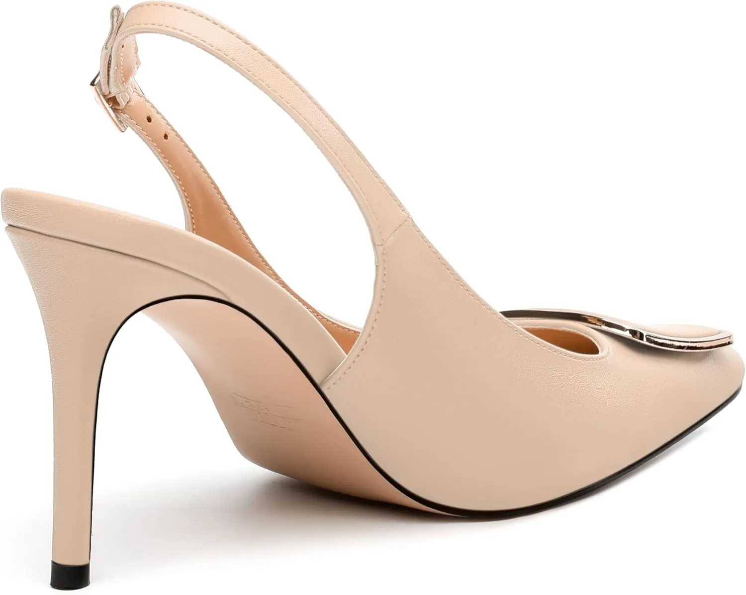 NUMALEO Slingback Heels for Women Pointed Closed Toe High Heel Stiletto Pumps Slip on Backless Metal Heeled Sandals Fashion Wedding Party Dress Shoes 3.5 Inch