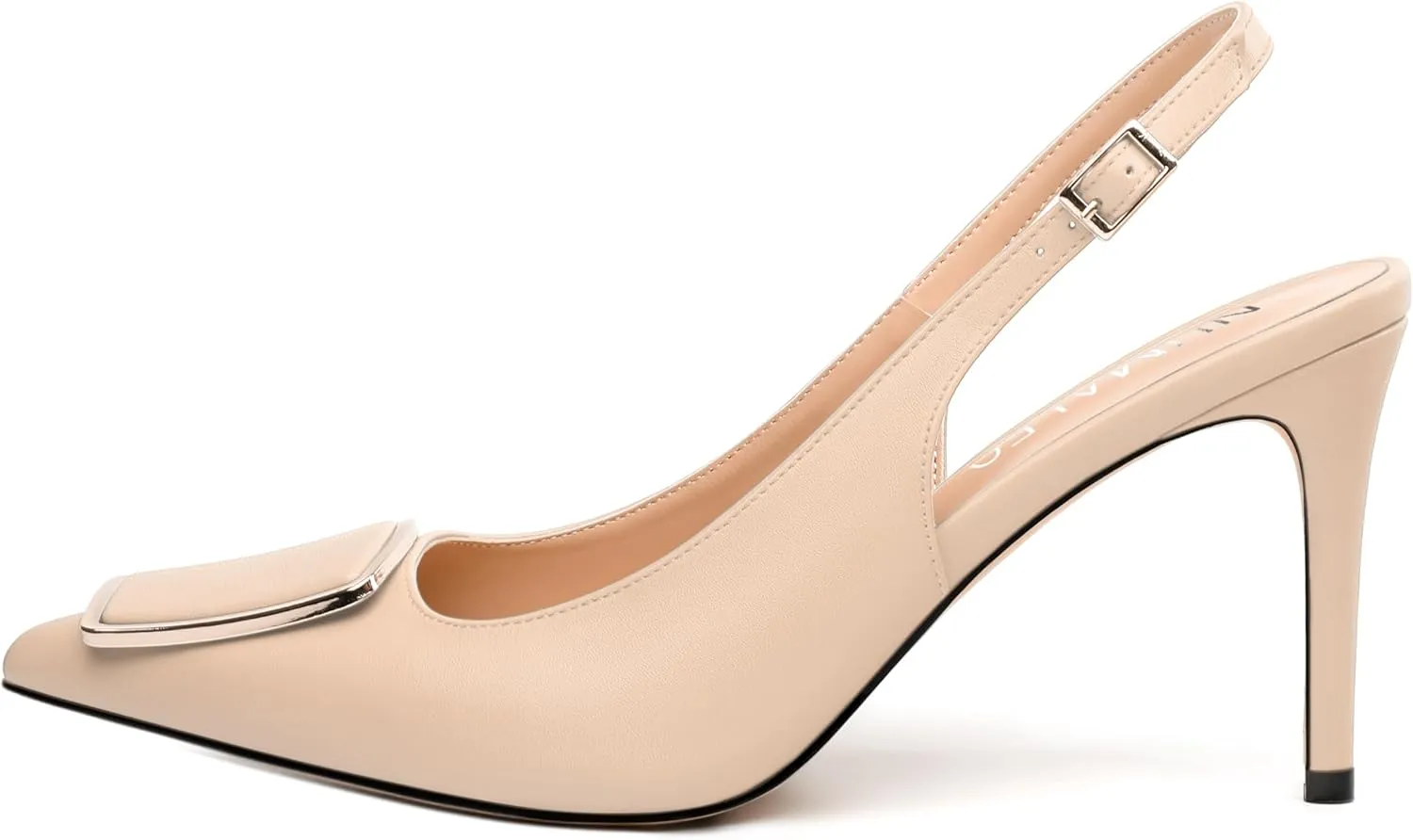 NUMALEO Slingback Heels for Women Pointed Closed Toe High Heel Stiletto Pumps Slip on Backless Metal Heeled Sandals Fashion Wedding Party Dress Shoes 3.5 Inch