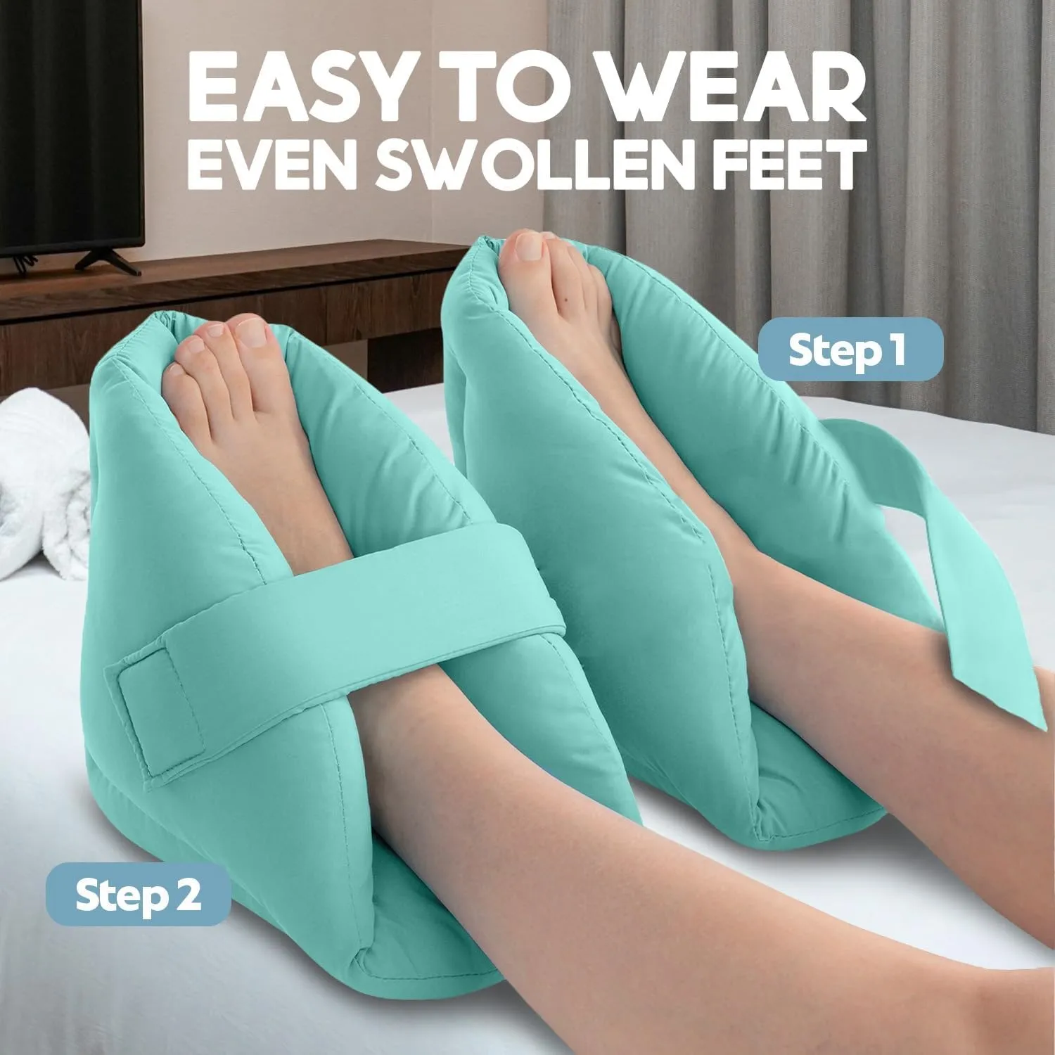 NYOrtho Heel Protector Pressure - 2 Ultra Soft Boots - 2 Double Layer Foot Pillows Pressure Sores - Heel Protectors Bed - Standard Bariatric Size - Extra Gentle Velvet Fabric