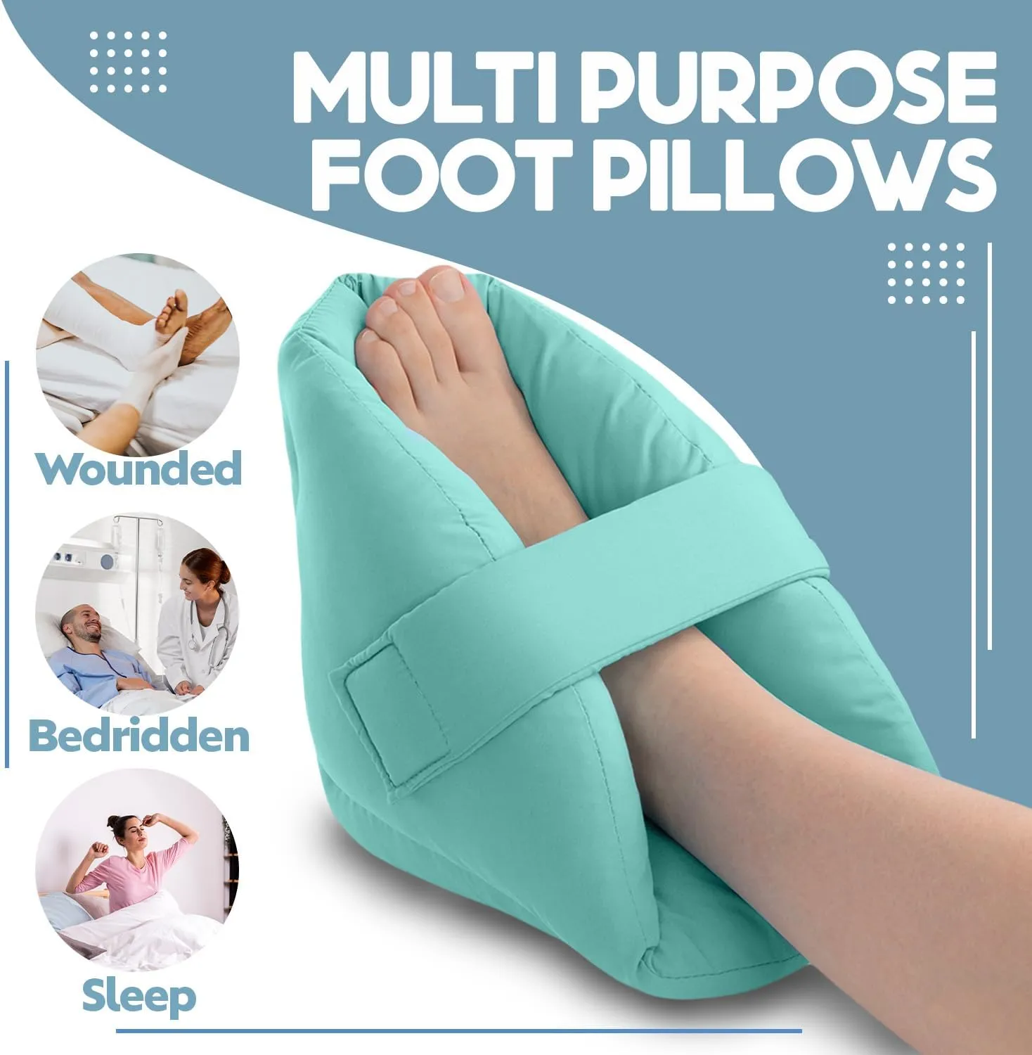 NYOrtho Heel Protector Pressure - 2 Ultra Soft Boots - 2 Double Layer Foot Pillows Pressure Sores - Heel Protectors Bed - Standard Bariatric Size - Extra Gentle Velvet Fabric