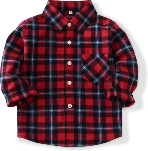 OCHENTA Little Big Boys Girls & Mens Plaid Flannel Shirt Button Down Family Matching Outfits