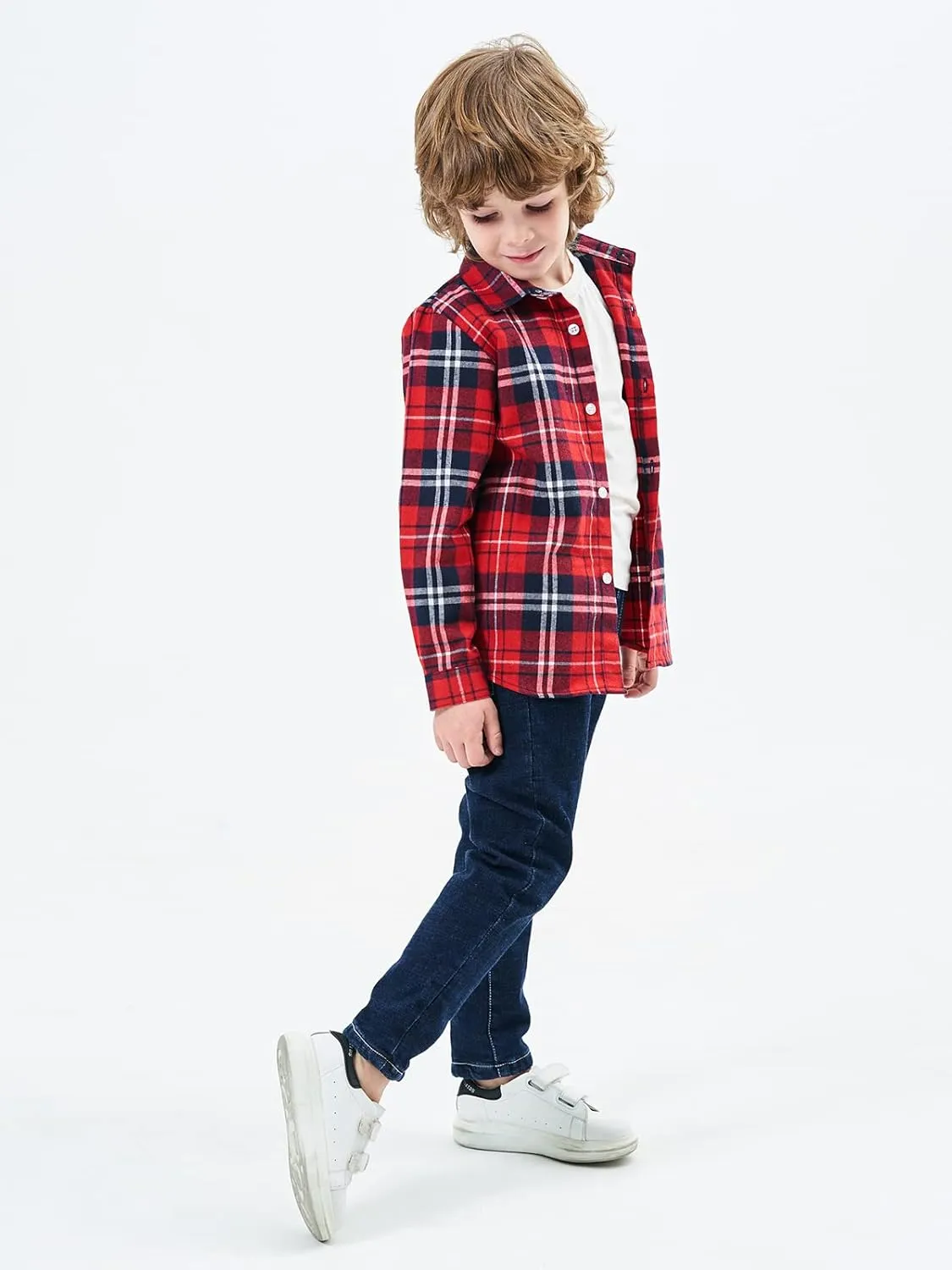 OCHENTA Little Big Boys Girls & Mens Plaid Flannel Shirt Button Down Family Matching Outfits