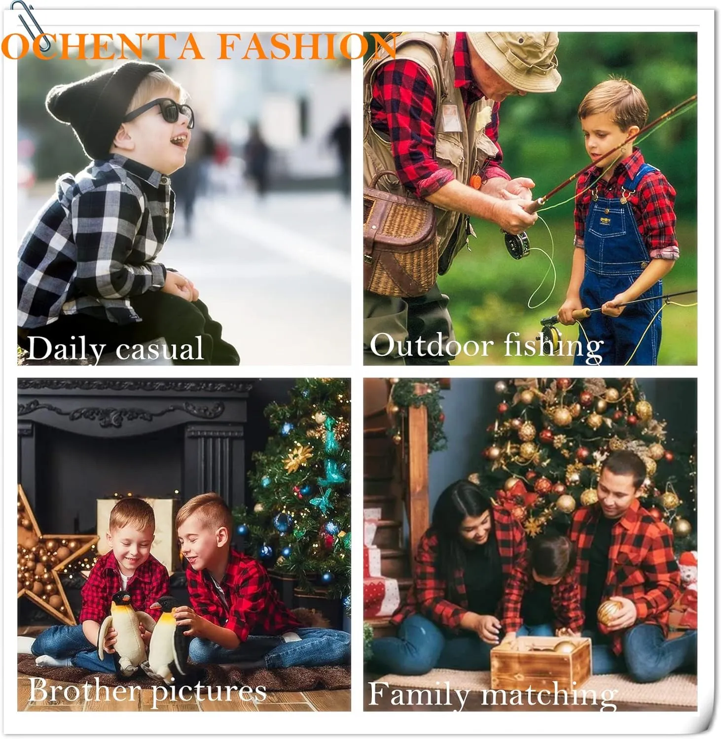 OCHENTA Little Big Boys Girls & Mens Plaid Flannel Shirt Button Down Family Matching Outfits