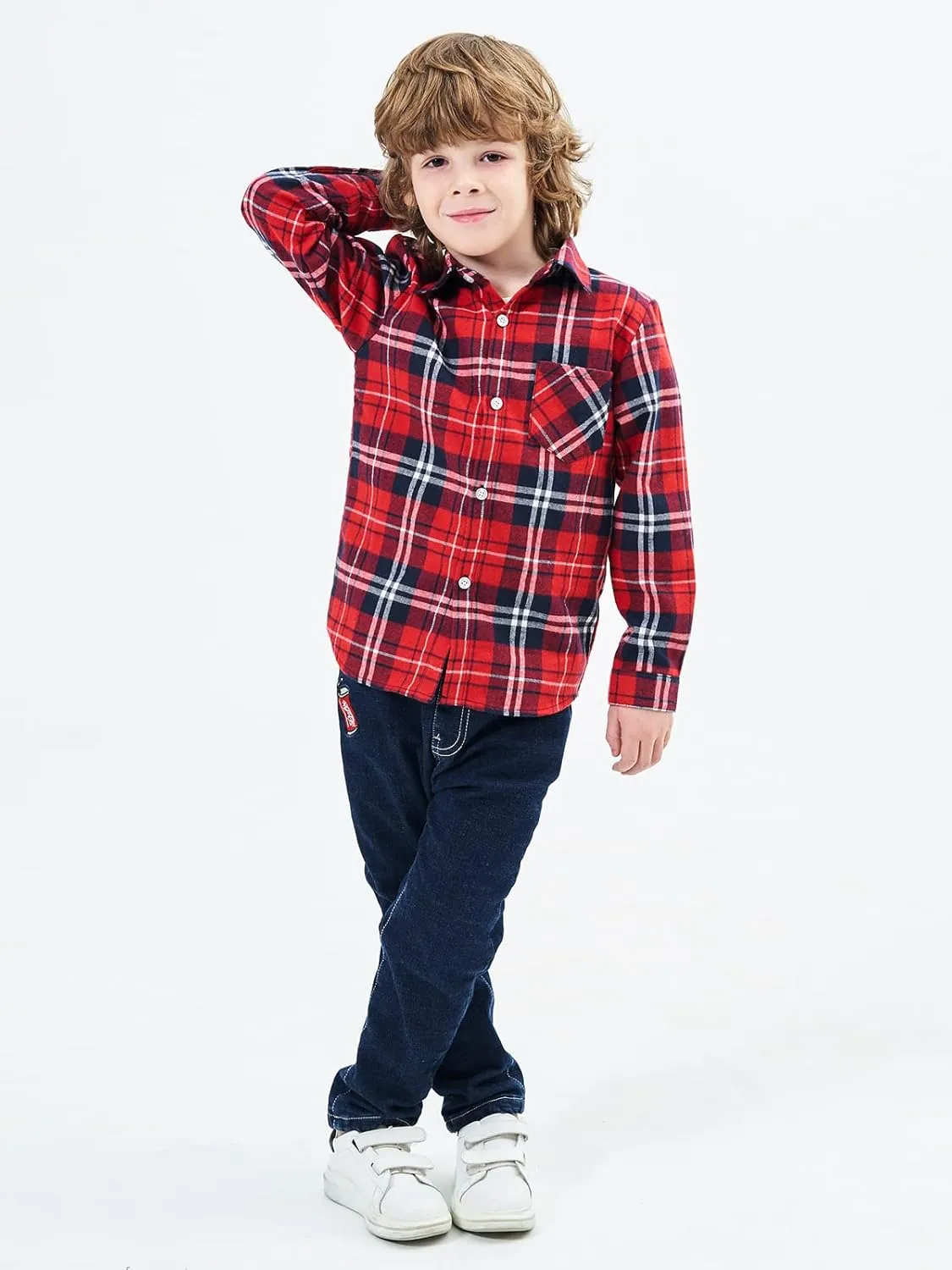 OCHENTA Little Big Boys Girls & Mens Plaid Flannel Shirt Button Down Family Matching Outfits