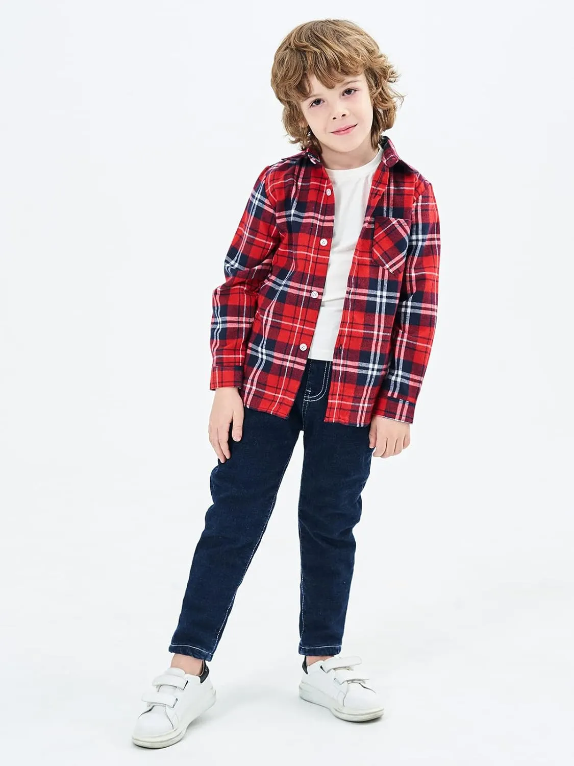 OCHENTA Little Big Boys Girls & Mens Plaid Flannel Shirt Button Down Family Matching Outfits