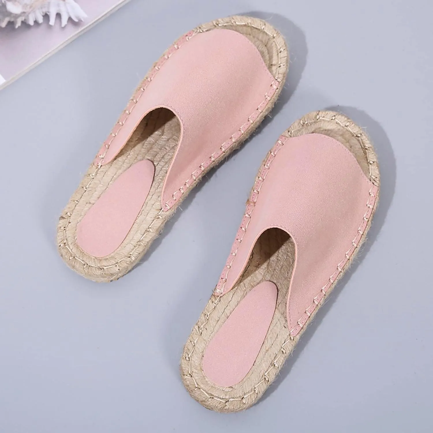 oiangi Espadrille Sandals for Women Flats Summer Casual Open Toe Slip On Slipper Lightweight Comfortable Handmade Sandals Outdoor Non-Slip Ladies Shoes