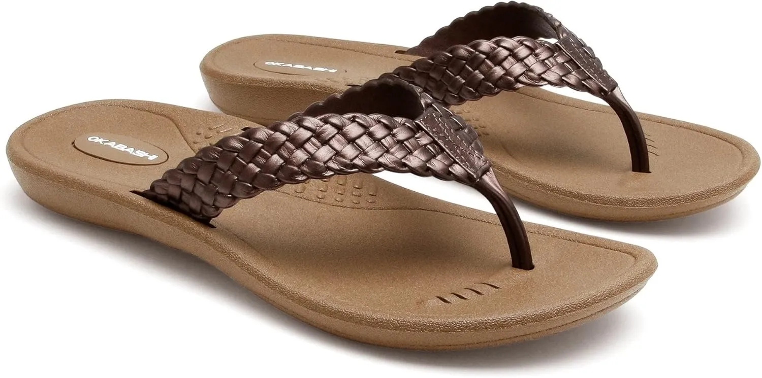OKABASHI Women's Baha Flip Flop | Contoured Footbed w/Arch Support for All-Day Comfort | Slip-Resistant & Waterproof | Sustainably Made in The USA