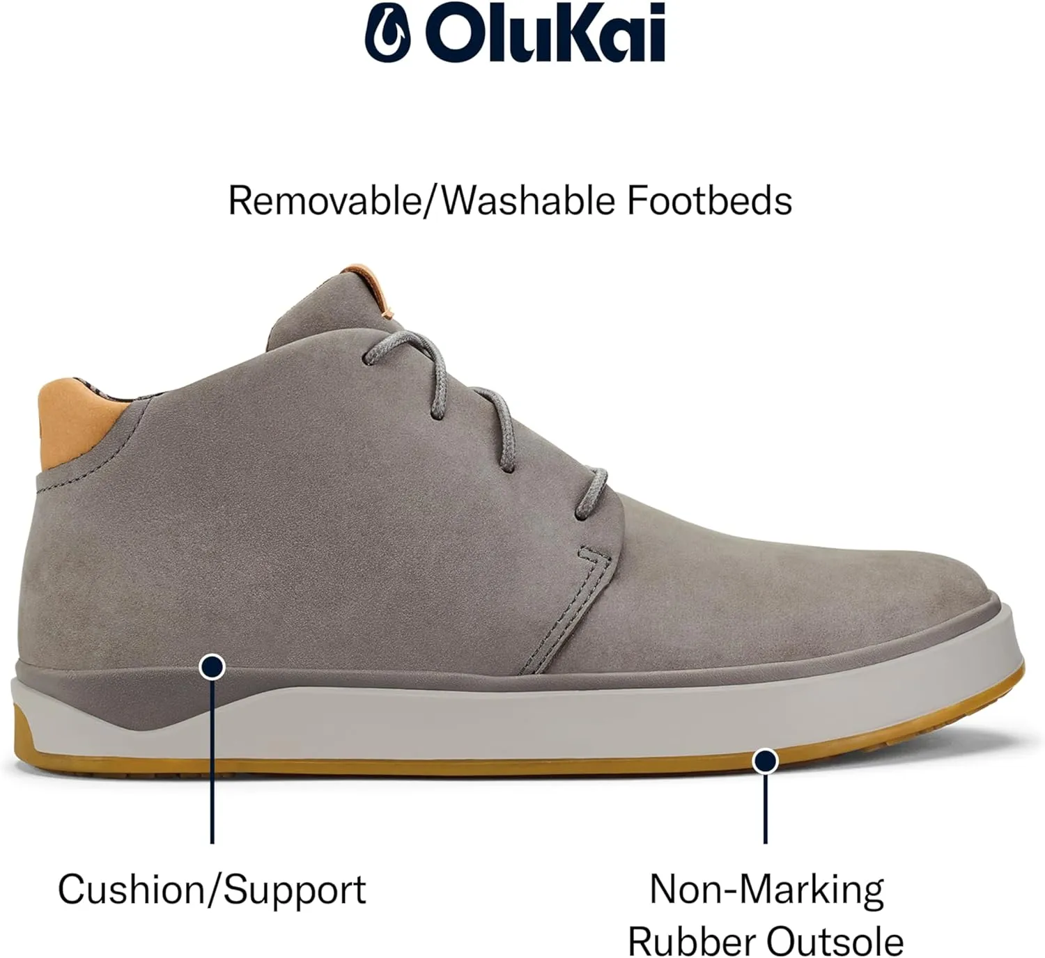 OLUKAI Papaku 'Ili Men's Boots, Durable Waterproof Leather, Cozy Quilted Lining, All-Day Underfoot Cushion