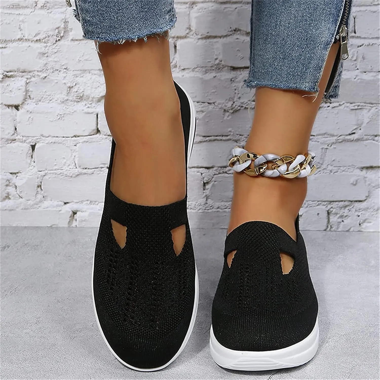 OMIREL Womens Mesh Breathable Closed Toe Sandals Wedge Flip Flops Summer Slip-On Walking Shoes with Arch Support Stretch Knit Sandals Casual Sport Sandals,Black,US9/EU41
