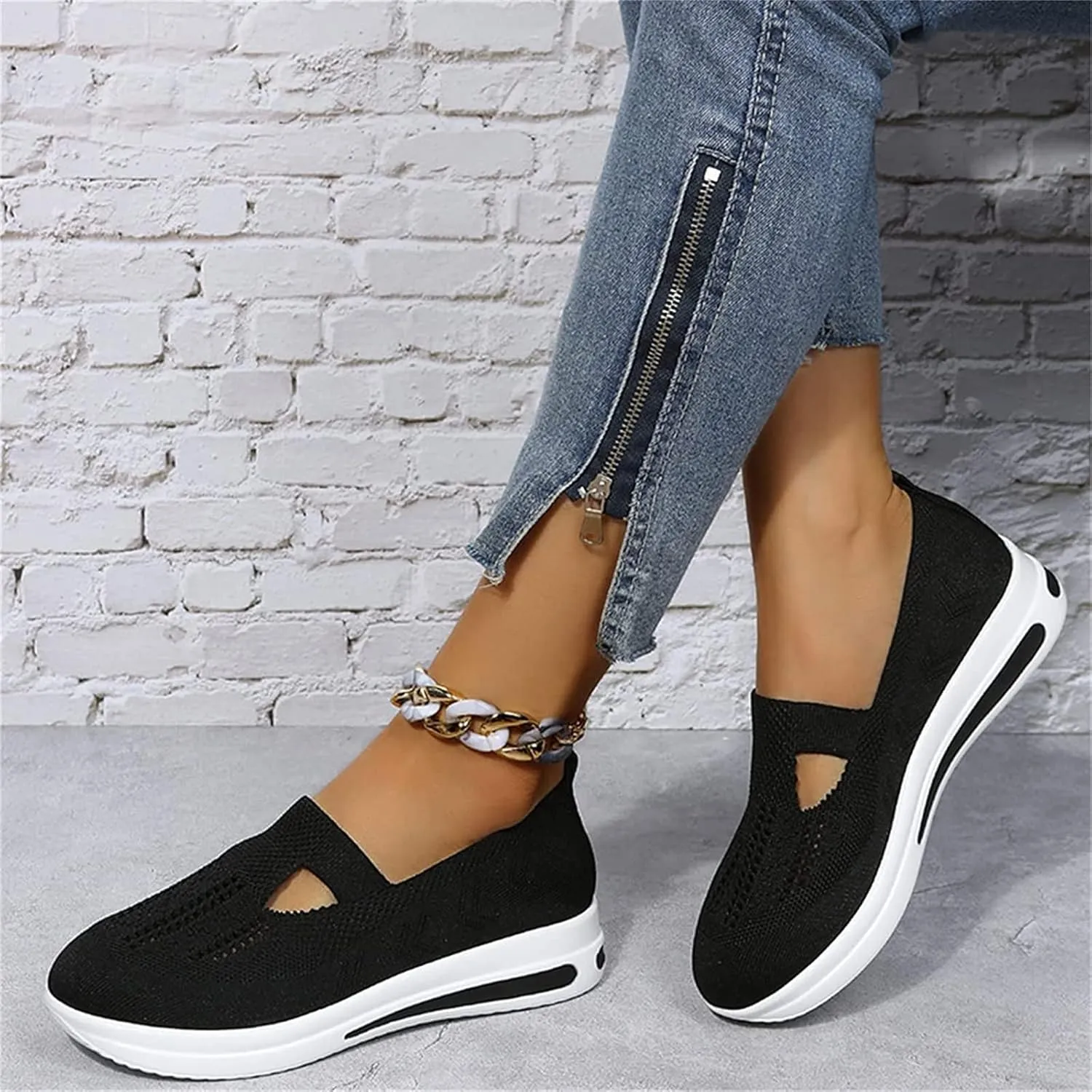 OMIREL Womens Mesh Breathable Closed Toe Sandals Wedge Flip Flops Summer Slip-On Walking Shoes with Arch Support Stretch Knit Sandals Casual Sport Sandals,Black,US9/EU41