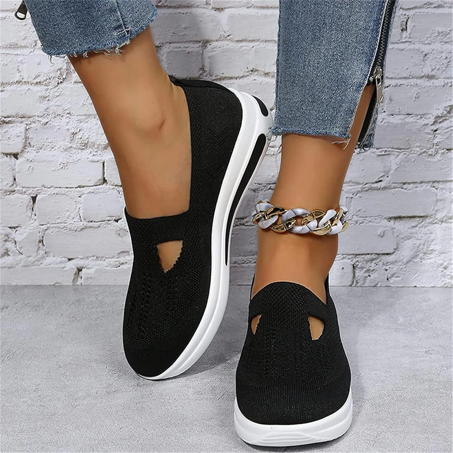 OMIREL Womens Mesh Breathable Closed Toe Sandals Wedge Flip Flops Summer Slip-On Walking Shoes with Arch Support Stretch Knit Sandals Casual Sport Sandals,Black,US9/EU41