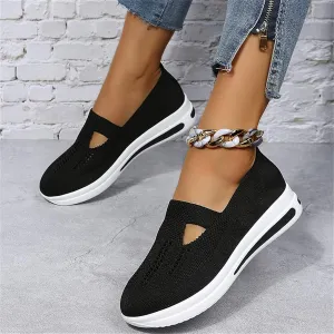 OMIREL Womens Mesh Breathable Closed Toe Sandals Wedge Flip Flops Summer Slip-On Walking Shoes with Arch Support Stretch Knit Sandals Casual Sport Sandals,Black,US9/EU41