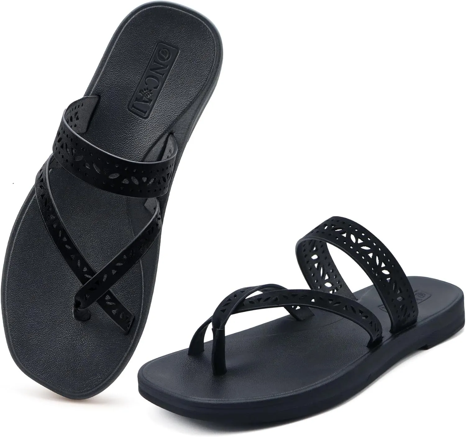 ONCAI Flip Flops for Womens,Flat Dressy Thong Sandals Square Toe with Fashion Summer Beach Comfortable Slip On Rubber Soles Size US 6-11
