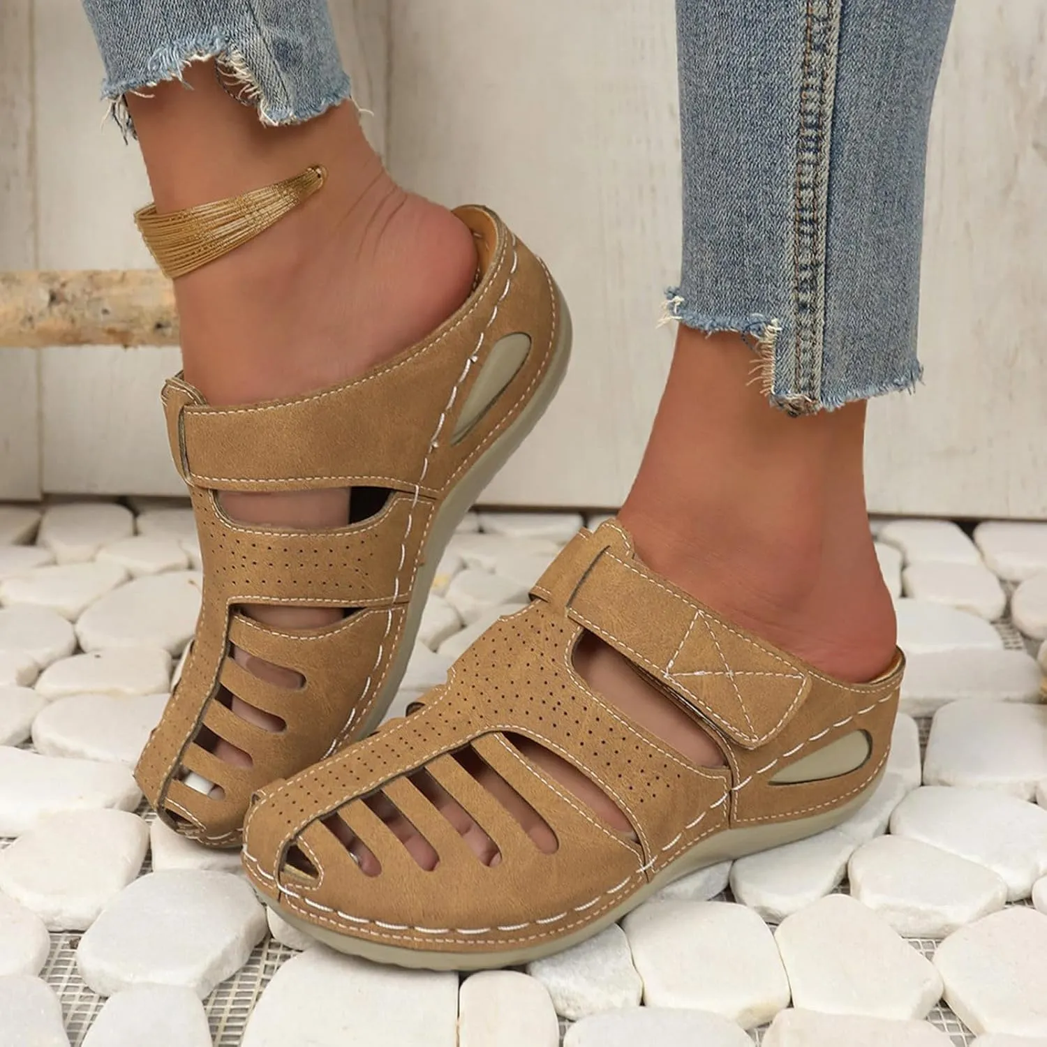 Orthopedic Clogs for Women Wedge Shoes Breathable Mesh Closed Toe Fisherman Platform Sandals Bohemia Gladiator Outdoor Sandal