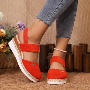 Orthopedic Platform Wedge Sandals for Women Summer Dressy 2025,Women's Retro Closed Toe Platform Ankle Elastic Strap Wedges
