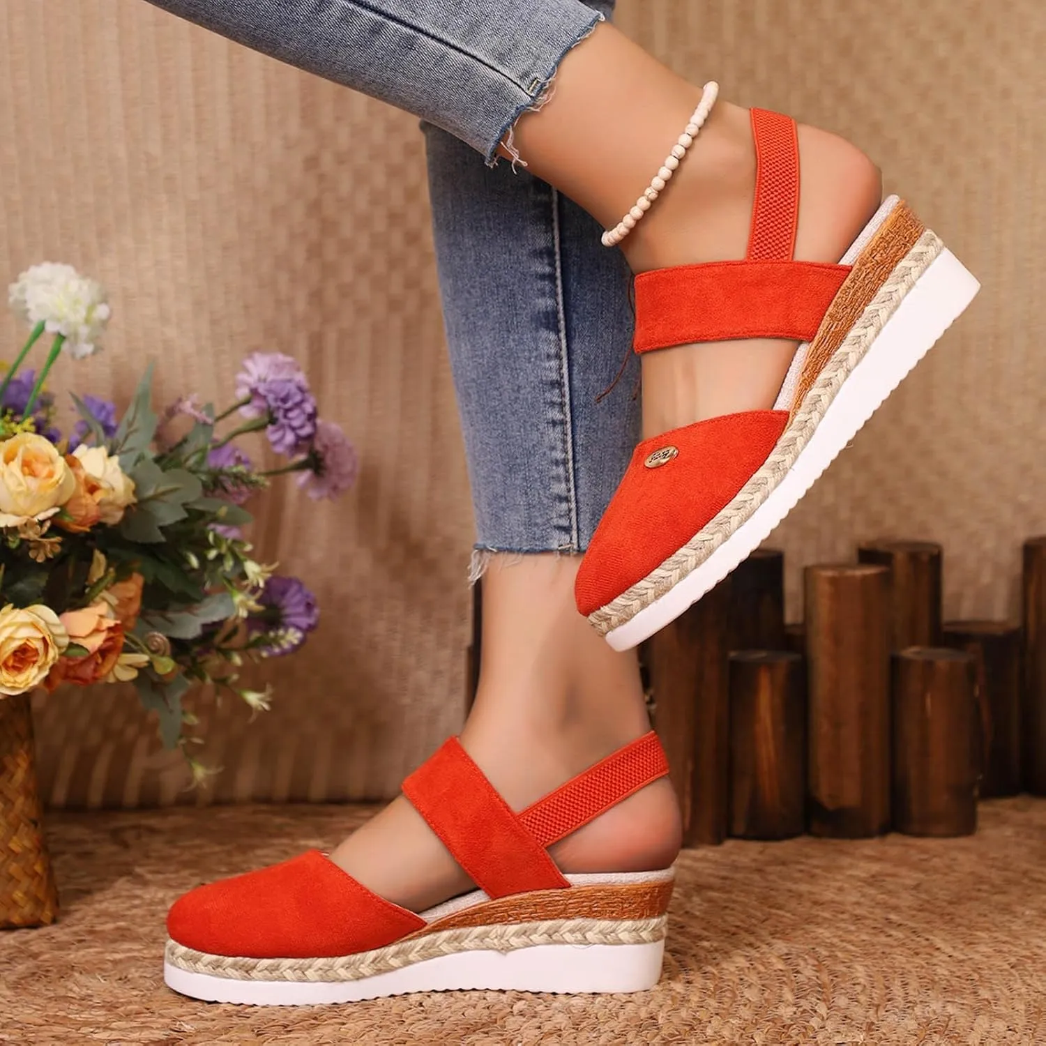 Orthopedic Platform Wedge Sandals for Women Summer Dressy 2025,Women's Retro Closed Toe Platform Ankle Elastic Strap Wedges