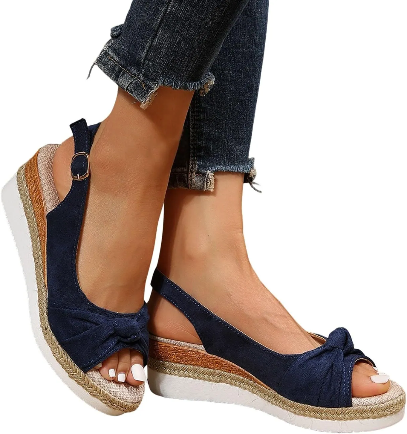 Orthopedic Sandals for Women 2025 Summer Stylish Wedge Open Toe Ankle Strap Slip Platform Sandals Comfortable Casual Bowknot Beach Slippers Shoes with Arch Support