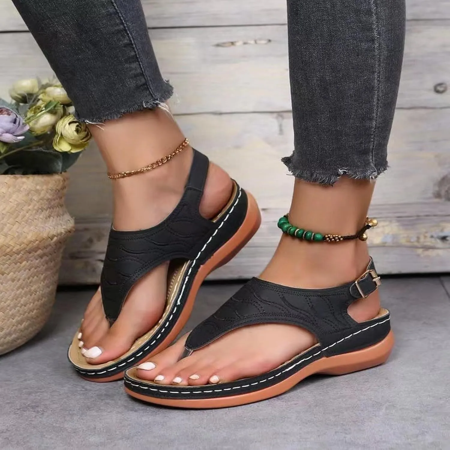 Orthopedic Sandals for Women Sandals Closed Toe Wedge Shoes Dressy Summer Beach Slides Walking Flip Flops for Women Ankle Strap Slip On Platform Sandals Comfortable Womens Orthopedic Sandal