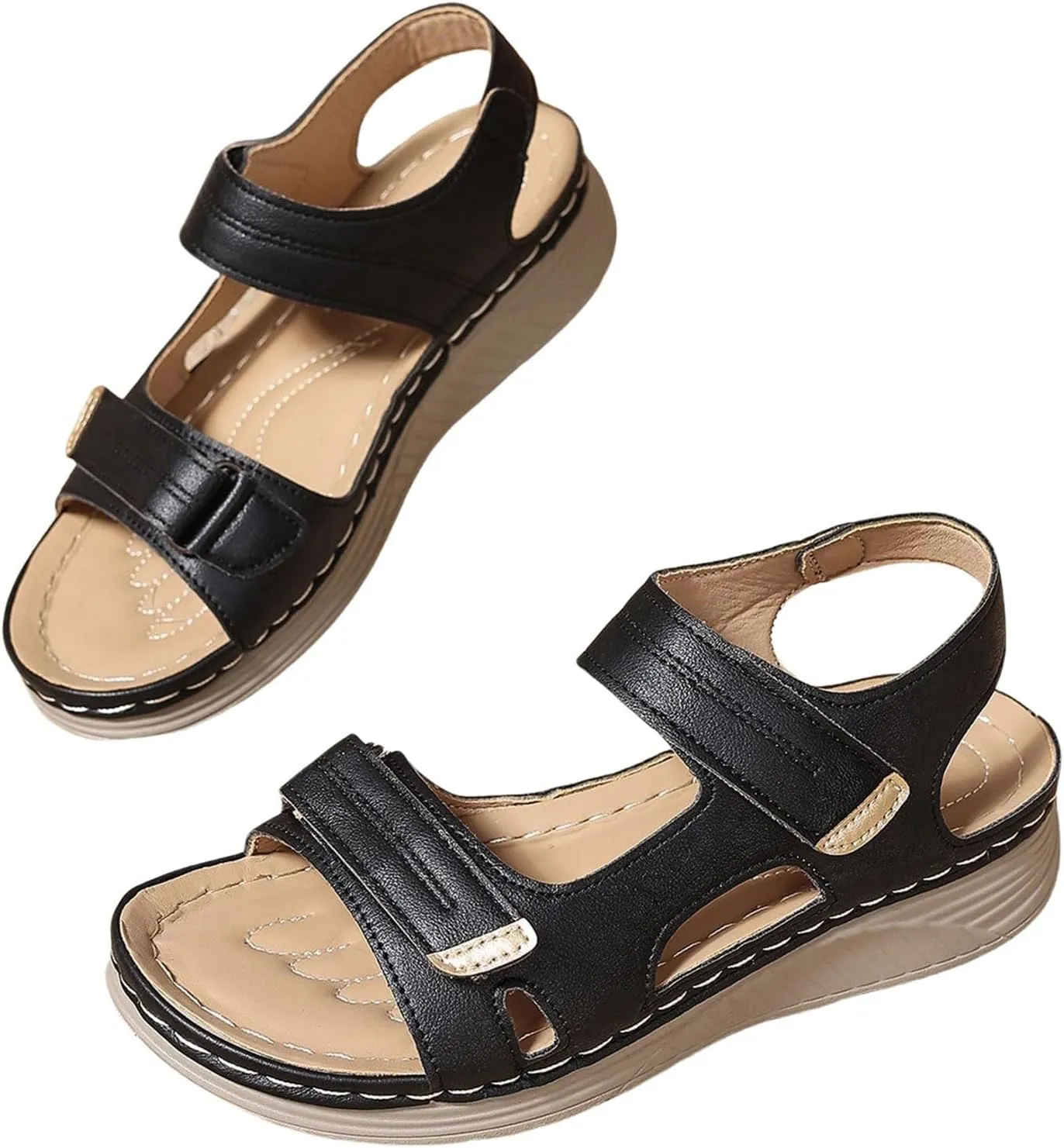 Orthopedic Sandals for Women Summer Fashion Comfortable Slides Wedge Sandals Hook and Loop Fastener Ankle Strap Sandal Womens Walking Shoe