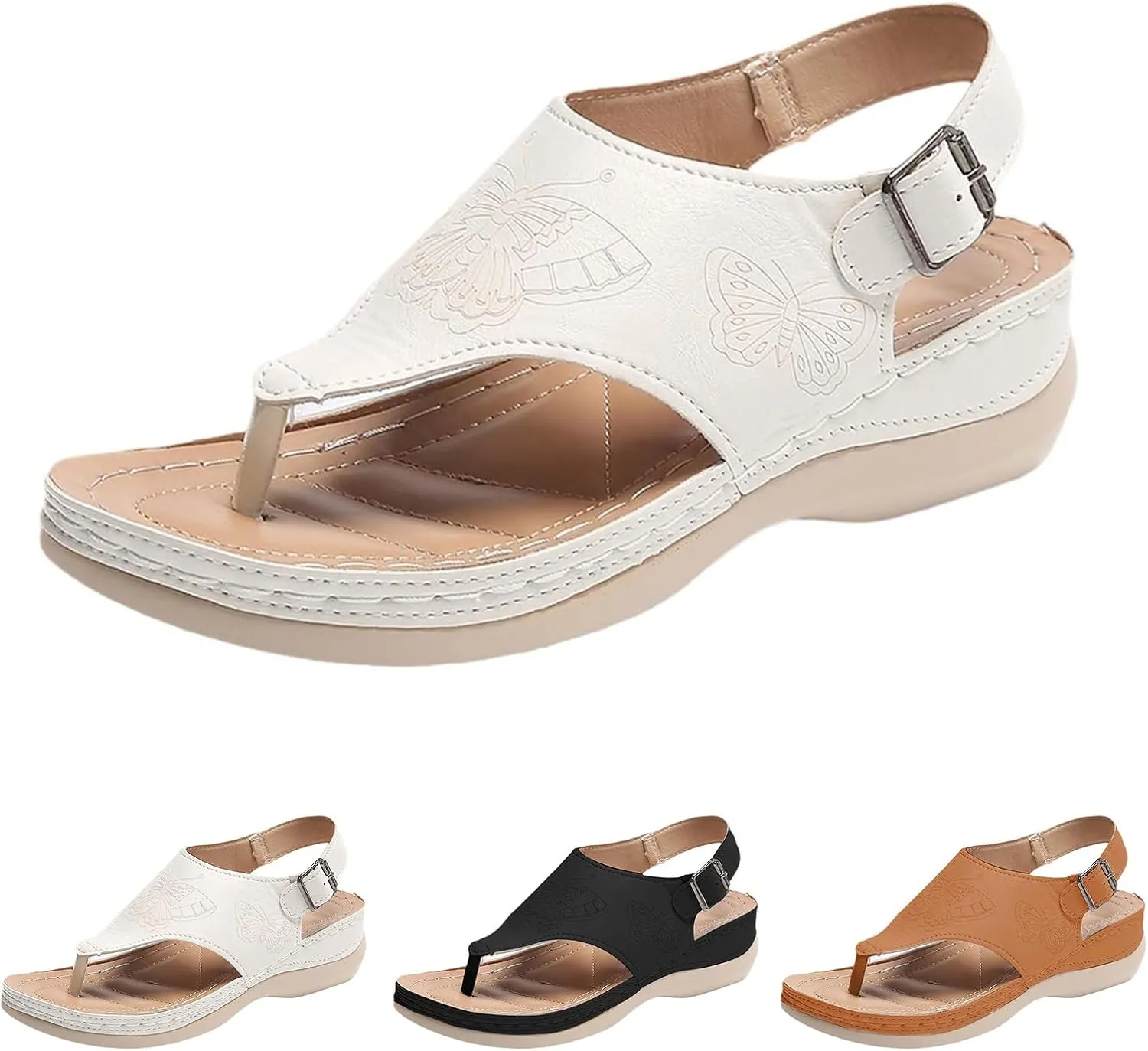 Orthopedic Womens Dress Thong Shoes with Arch Support Adjustable Strap Slip on Elegant Breathable Summer Open Toe Comfortable Lightweight Low Wedge Shoes 2025 Fashion Sandals