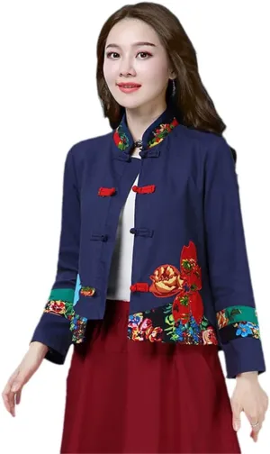 OTFTHPCW Chinese Style Embroidery Hanfu Women Short Coats China Traditional Vintage Oriental Tang Suit Cardigan Jacket
