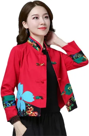 OTFTHPCW Chinese Style Embroidery Hanfu Women Short Coats China Traditional Vintage Oriental Tang Suit Cardigan Jacket