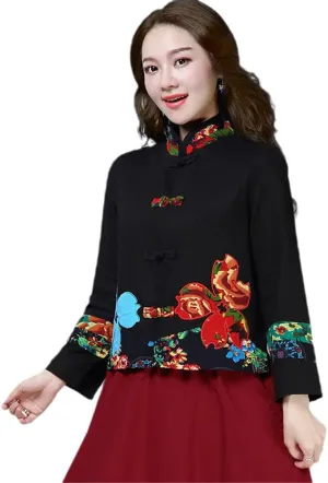 OTFTHPCW Chinese Style Embroidery Hanfu Women Short Coats China Traditional Vintage Oriental Tang Suit Cardigan Jacket