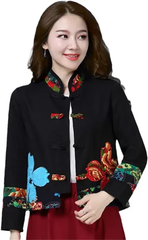 OTFTHPCW Chinese Style Embroidery Hanfu Women Short Coats China Traditional Vintage Oriental Tang Suit Cardigan Jacket